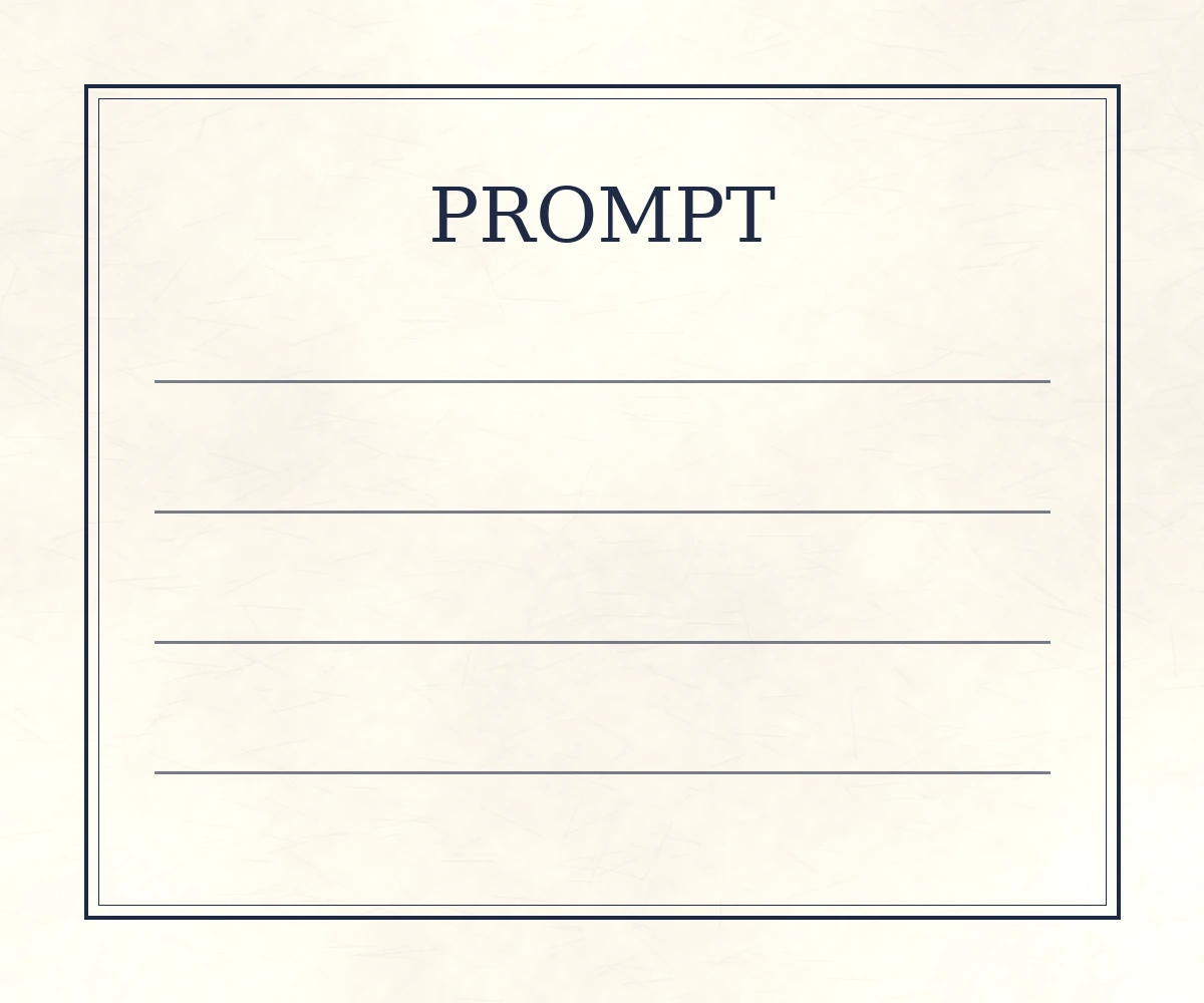 The prompt card: a cream card with a navy border and three ruled lines.